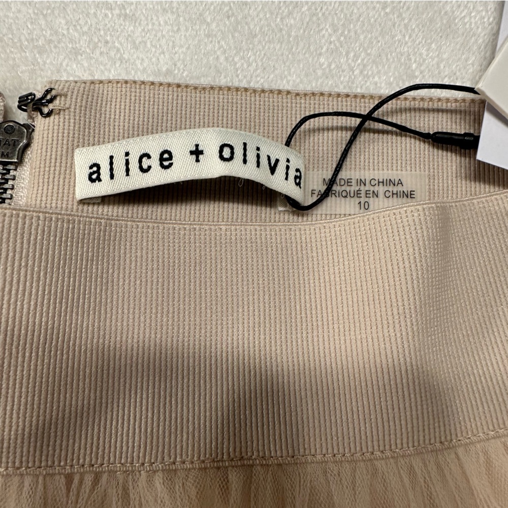 Alice +‎ Olivia Tiered Tulle Midi Skirt Champagne Beige Pleated Mesh CC104086306 - Picture 5 of 10